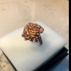 Sterling Silver Rose Flower and Red Multi Stone Ring